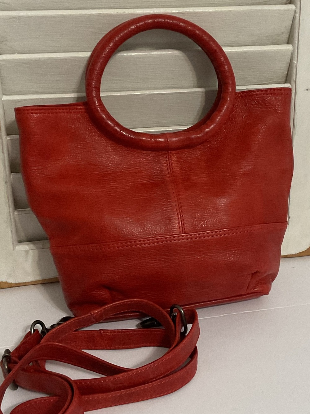 R.P.S Red Leather Round-Handle Women's Tote Crossbody